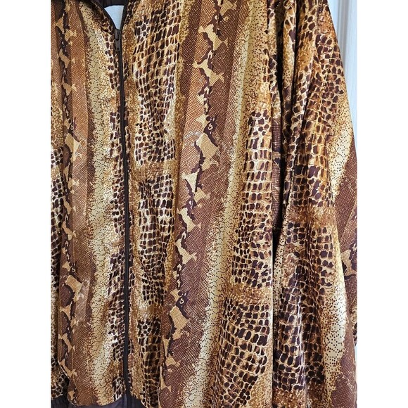 Vintage Nylon Bomber Jacket Snakeskin Pattern Gold Brown 90s Y2K Hip Hop Womans - Picture 3 of 15